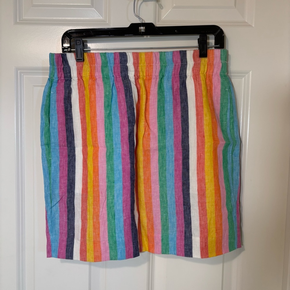 J Crew Pull-on linen skirt in rainbow stripe  Women’s S